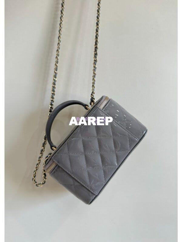 Replica Chanel New 24A Glossy Calfskin Vanity With Chain and Top Handle AP2199 Grey 11