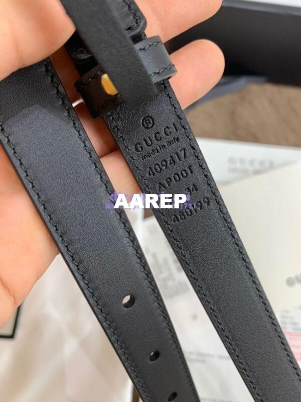Replica Gucci Black Leather belt with pearl Double G 453260 7