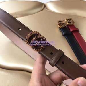 Replica Gucci Leather Belt with Multicolour Crystals Embellished Double G Buckle 476342