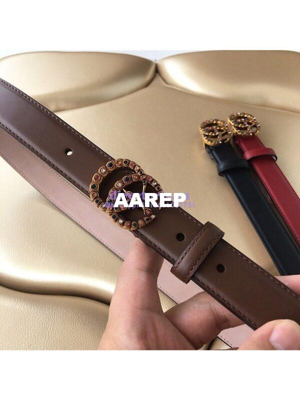 Replica Gucci Leather Belt with Multicolour Crystals Embellished Double G Buckle 476342 3