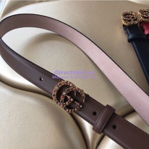 Replica Gucci Leather Belt with Multicolour Crystals Embellished Double G Buckle 476342 2
