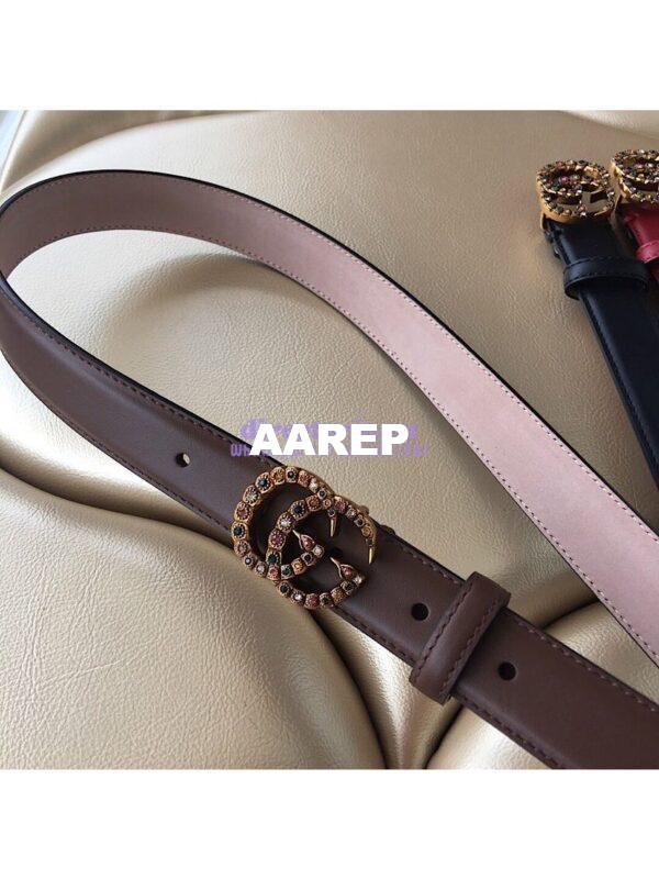 Replica Gucci Leather Belt with Multicolour Crystals Embellished Double G Buckle 476342 4