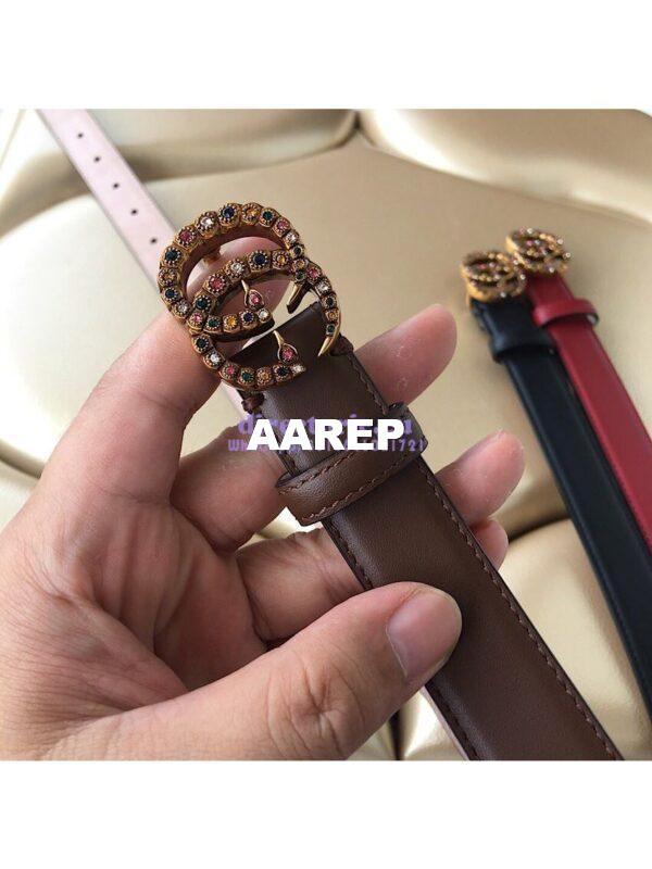 Replica Gucci Leather Belt with Multicolour Crystals Embellished Double G Buckle 476342 6