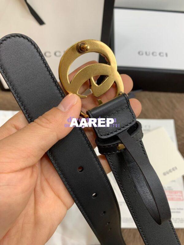 Replica Gucci Black Leather belt with pearl Double G 453260 14