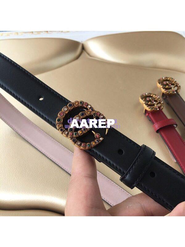 Replica Gucci Leather Belt with Multicolour Crystals Embellished Double G Buckle 476342 9