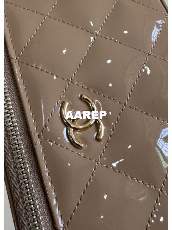 Replica Chanel New 24A Glossy Calfskin Vanity With Chain and Top Handle AP2199 Dark Beige 4