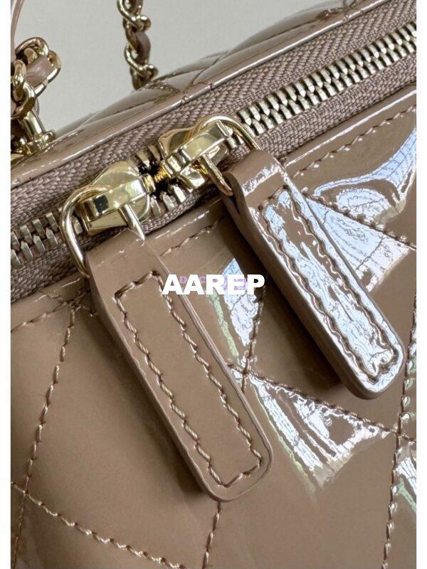 Replica Chanel New 24A Glossy Calfskin Vanity With Chain and Top Handle AP2199 Dark Beige 5