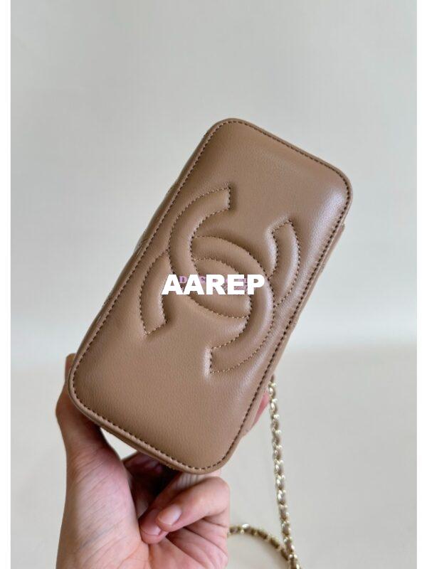 Replica Chanel New 24A Glossy Calfskin Vanity With Chain and Top Handle AP2199 Dark Beige 6