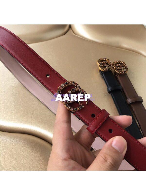 Replica Gucci Leather Belt with Multicolour Crystals Embellished Double G Buckle 476342 13