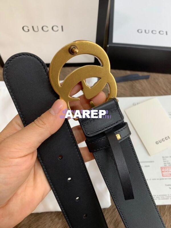 Replica Gucci Black Leather belt with pearl Double G 453260 20