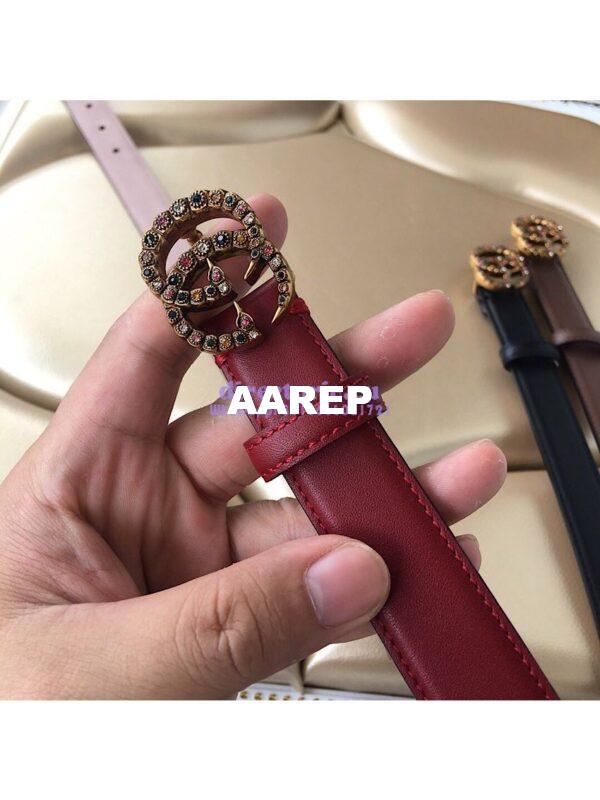 Replica Gucci Leather Belt with Multicolour Crystals Embellished Double G Buckle 476342 14