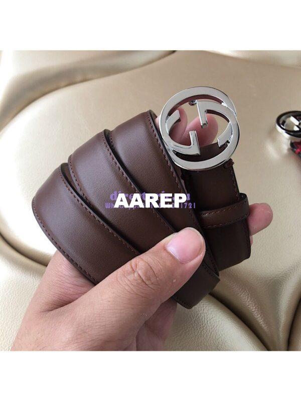 Replica Gucci Leather Belt with Interlocking G Buckle 476342 6