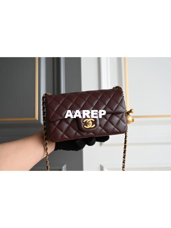 Replica Chanel 24P Lambskin Charm Strap Flap Bag AS1787 Dark Burgundy 3