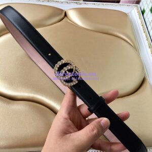 Replica Gucci Leather Belt with Crystals Double G Buckle 476342