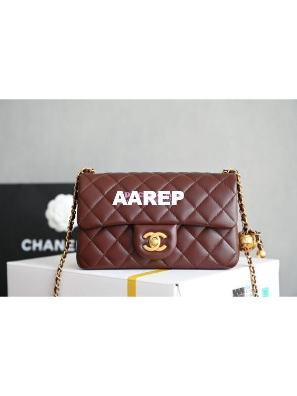 Replica Chanel 24P Lambskin Charm Strap Flap Bag AS1787 Dark Burgundy 4