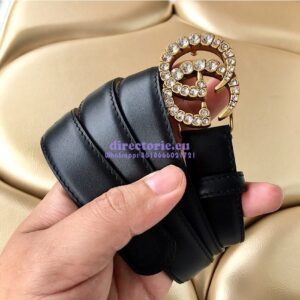 Replica Gucci Leather Belt with Crystals Double G Buckle 476342 2