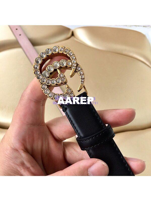 Replica Gucci Leather Belt with Crystals Double G Buckle 476342 3