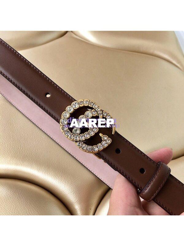 Replica Gucci Leather Belt with Crystals Double G Buckle 476342 5