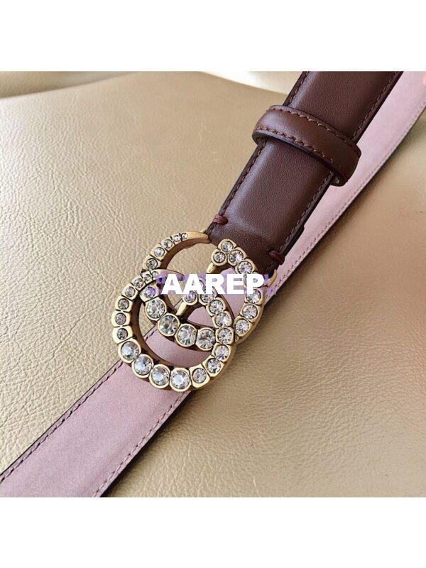 Replica Gucci Leather Belt with Crystals Double G Buckle 476342 6