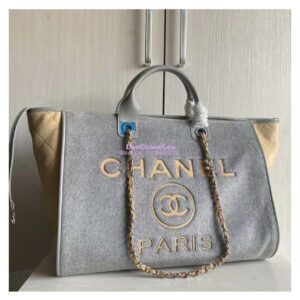 Replica Chanel A66942 Large Toile Deauville Shopping Bag in Wool Felt Gray & Beige 2