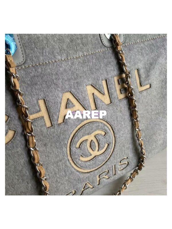 Replica Chanel A66942 Large Toile Deauville Shopping Bag in Wool Felt Gray & Beige 3