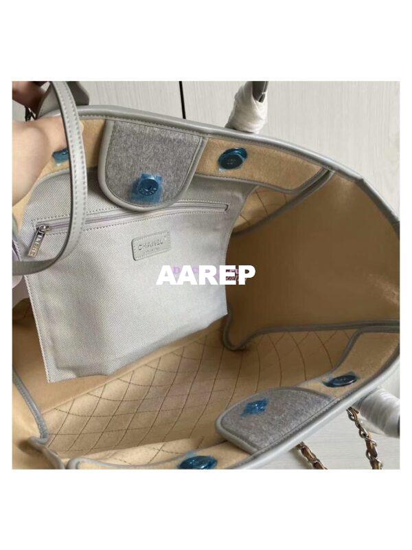 Replica Chanel A66942 Large Toile Deauville Shopping Bag in Wool Felt Gray & Beige 5