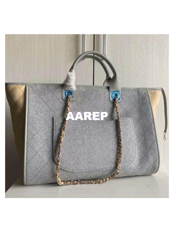 Replica Chanel A66942 Large Toile Deauville Shopping Bag in Wool Felt Gray & Beige 8