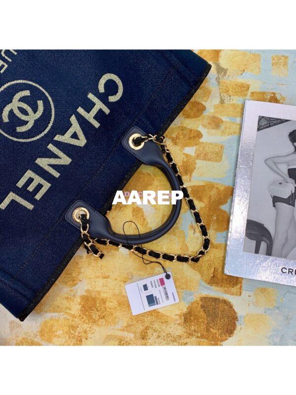 Replica Chanel A66942 Large Toile Deauville Shopping Bag in Lurex Gold Navy Blue 3