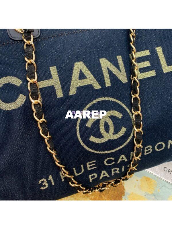 Replica Chanel A66942 Large Toile Deauville Shopping Bag in Lurex Gold Navy Blue 6