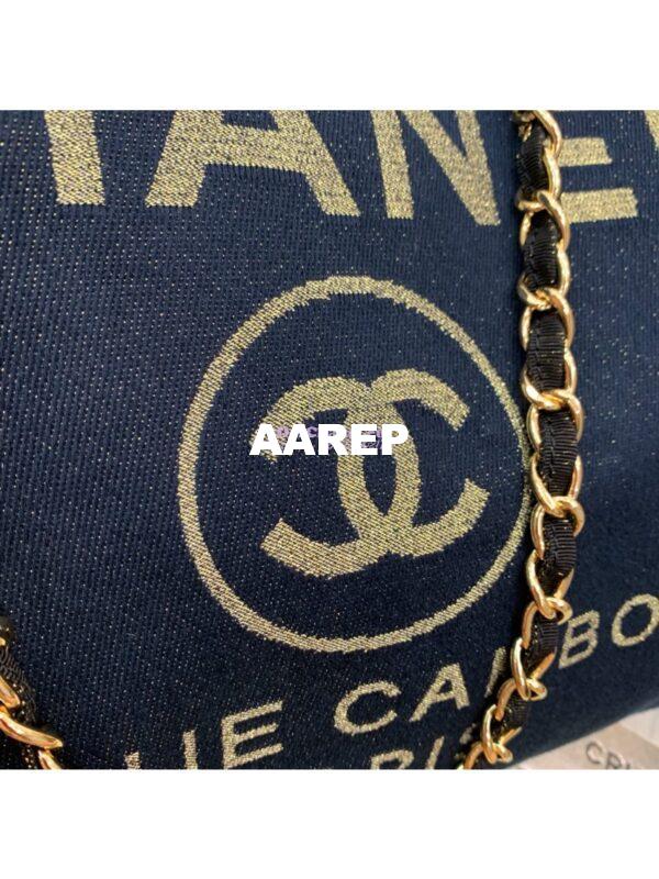 Replica Chanel A66942 Large Toile Deauville Shopping Bag in Lurex Gold Navy Blue 7