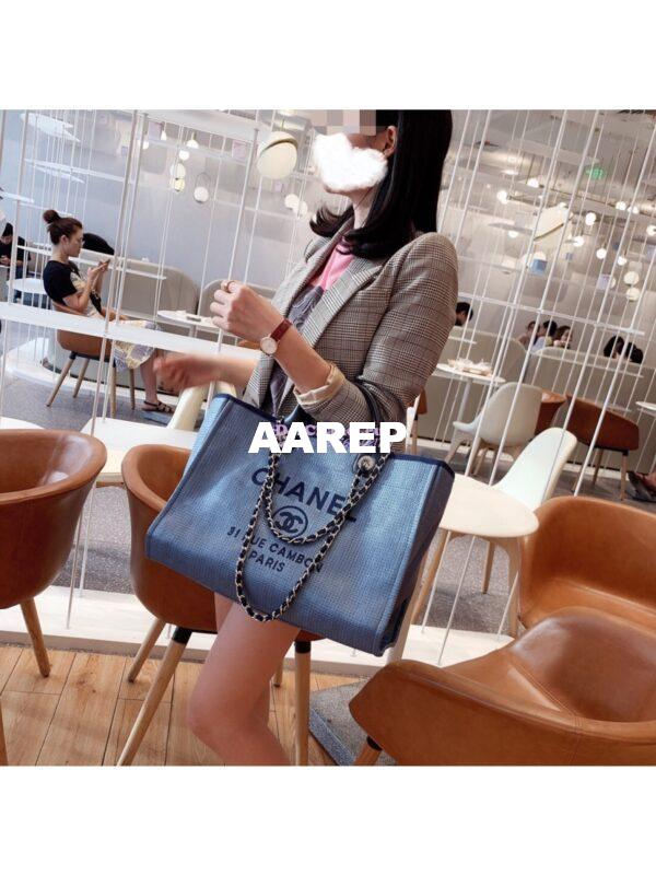 Replica Chanel A66942 Large Toile Deauville Shopping Bag in Denim JeanBlue 11