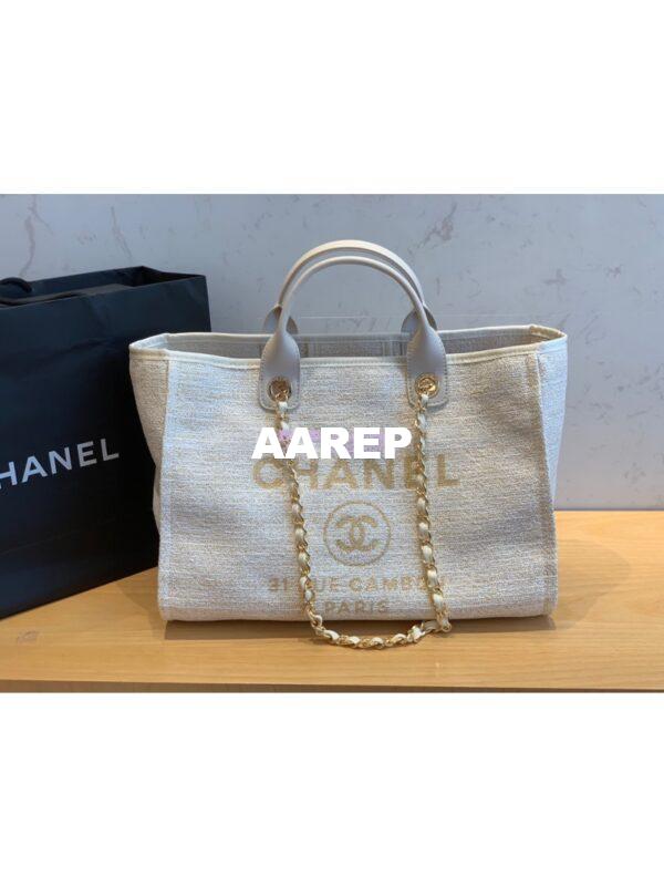 Replica Chanel A66942 Large Toile Deauville Shopping Bag in White Gold 3