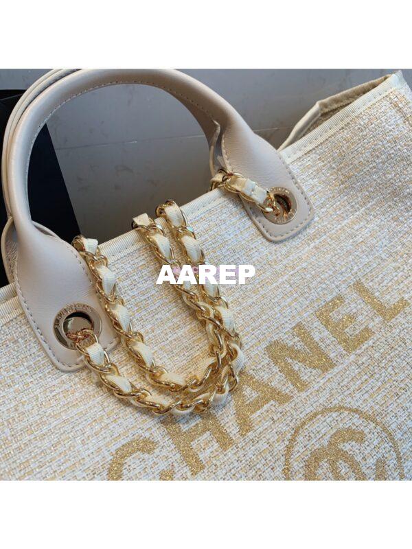 Replica Chanel A66942 Large Toile Deauville Shopping Bag in White Gold 5