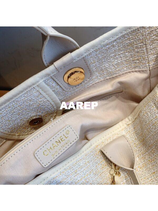 Replica Chanel A66942 Large Toile Deauville Shopping Bag in White Gold 7