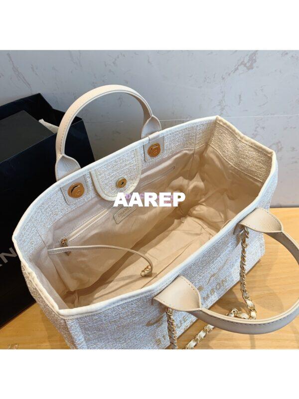 Replica Chanel A66942 Large Toile Deauville Shopping Bag in White Gold 8