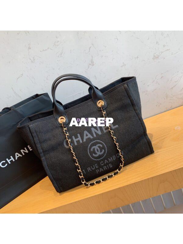 Replica Chanel A66942 Large Toile Deauville Shopping Bag in Black Grey