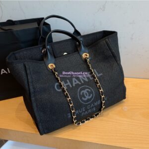 Replica Chanel A66942 Large Toile Deauville Shopping Bag in Black Grey 2
