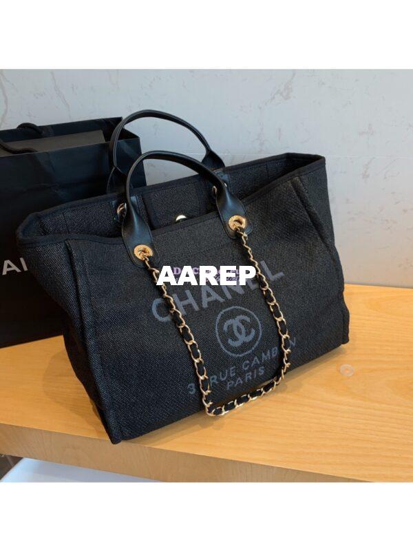 Replica Chanel A66942 Large Toile Deauville Shopping Bag in Black Grey 2