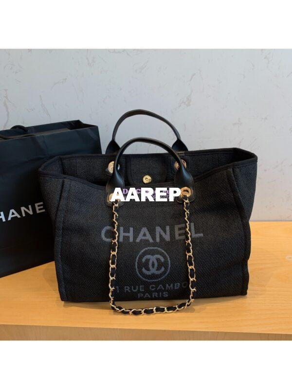 Replica Chanel A66942 Large Toile Deauville Shopping Bag in Black Grey 4