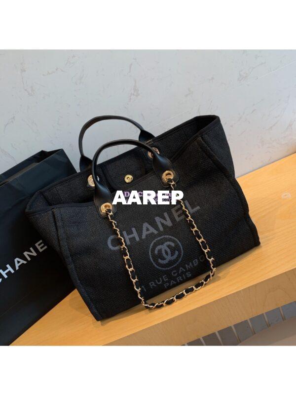 Replica Chanel A66942 Large Toile Deauville Shopping Bag in Black Grey 5