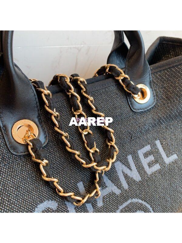Replica Chanel A66942 Large Toile Deauville Shopping Bag in Black Grey 6