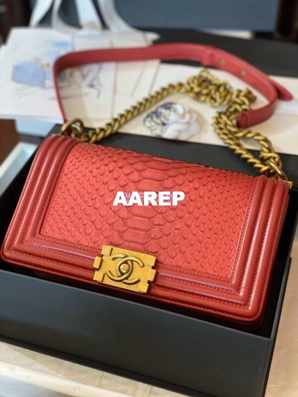 Replica Chanel Python Boy Chanel Flap Bag Ruthenium Hardware Red 3