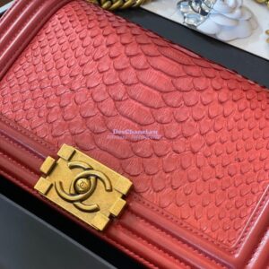 Replica Chanel Python Boy Chanel Flap Bag Ruthenium Hardware Red 2