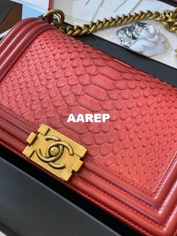Replica Chanel Python Boy Chanel Flap Bag Ruthenium Hardware Red 4