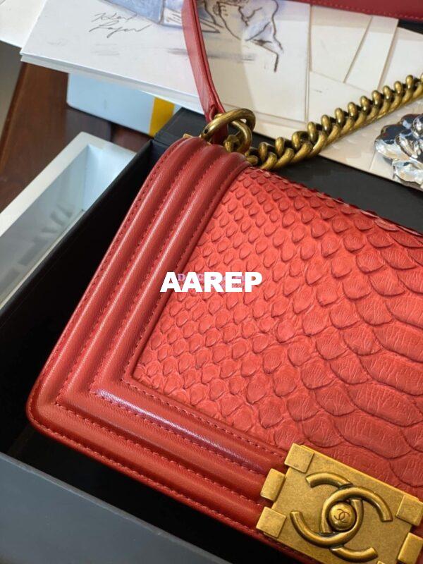 Replica Chanel Python Boy Chanel Flap Bag Ruthenium Hardware Red 5