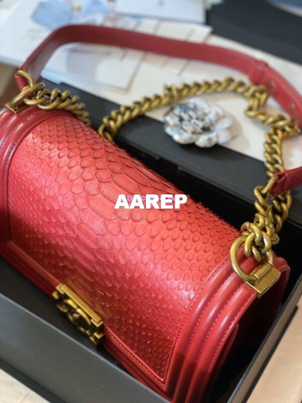 Replica Chanel Python Boy Chanel Flap Bag Ruthenium Hardware Red 6
