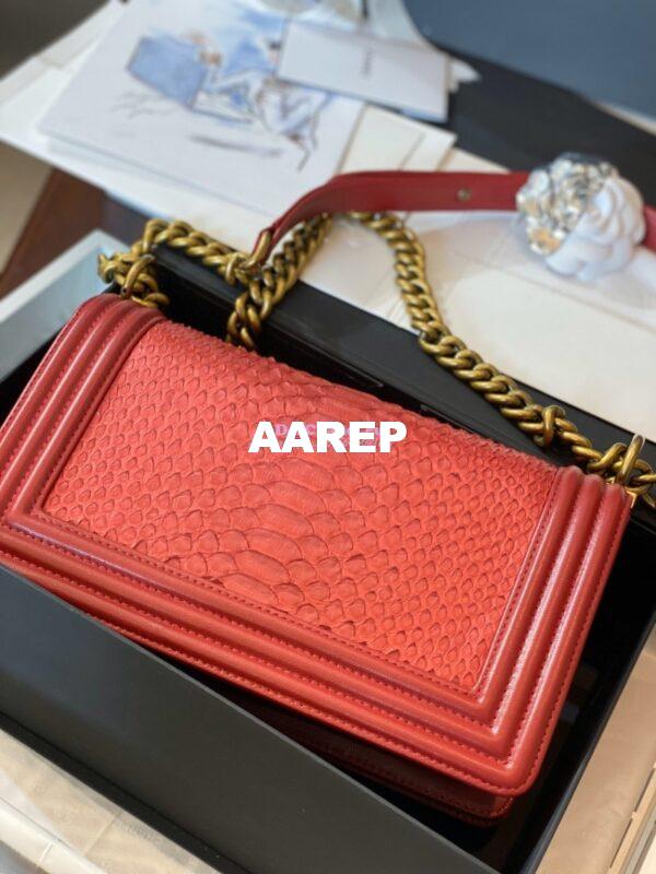 Replica Chanel Python Boy Chanel Flap Bag Ruthenium Hardware Red 9