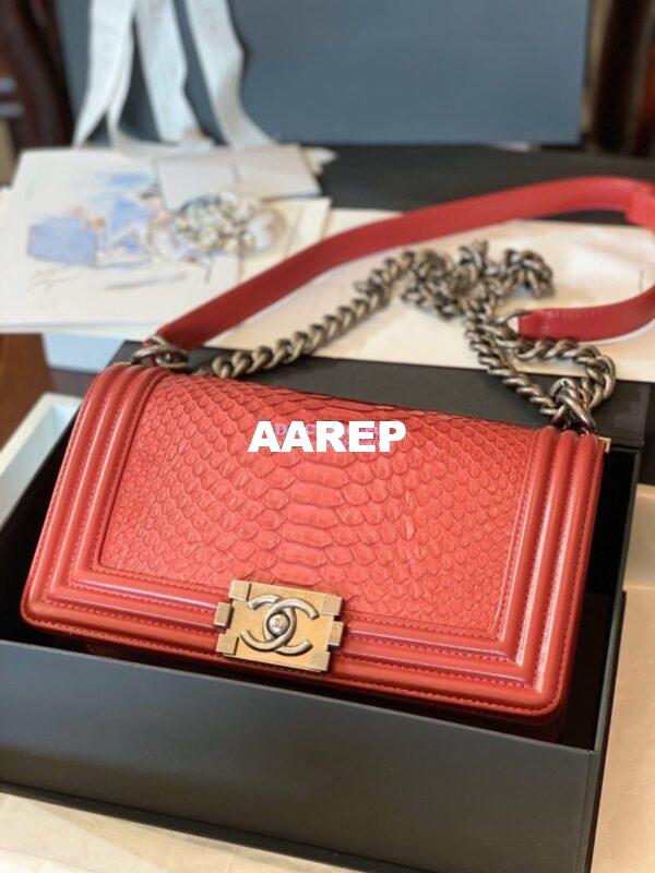 Replica Chanel Python Boy Chanel Flap Bag Ruthenium Hardware Red 11