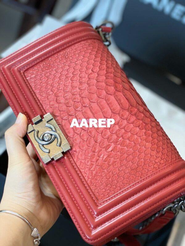 Replica Chanel Python Boy Chanel Flap Bag Ruthenium Hardware Red 12