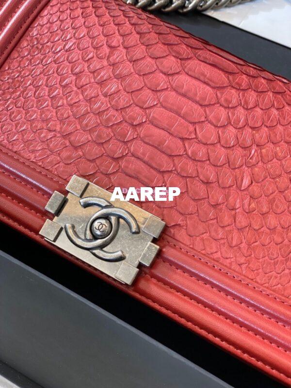 Replica Chanel Python Boy Chanel Flap Bag Ruthenium Hardware Red 13